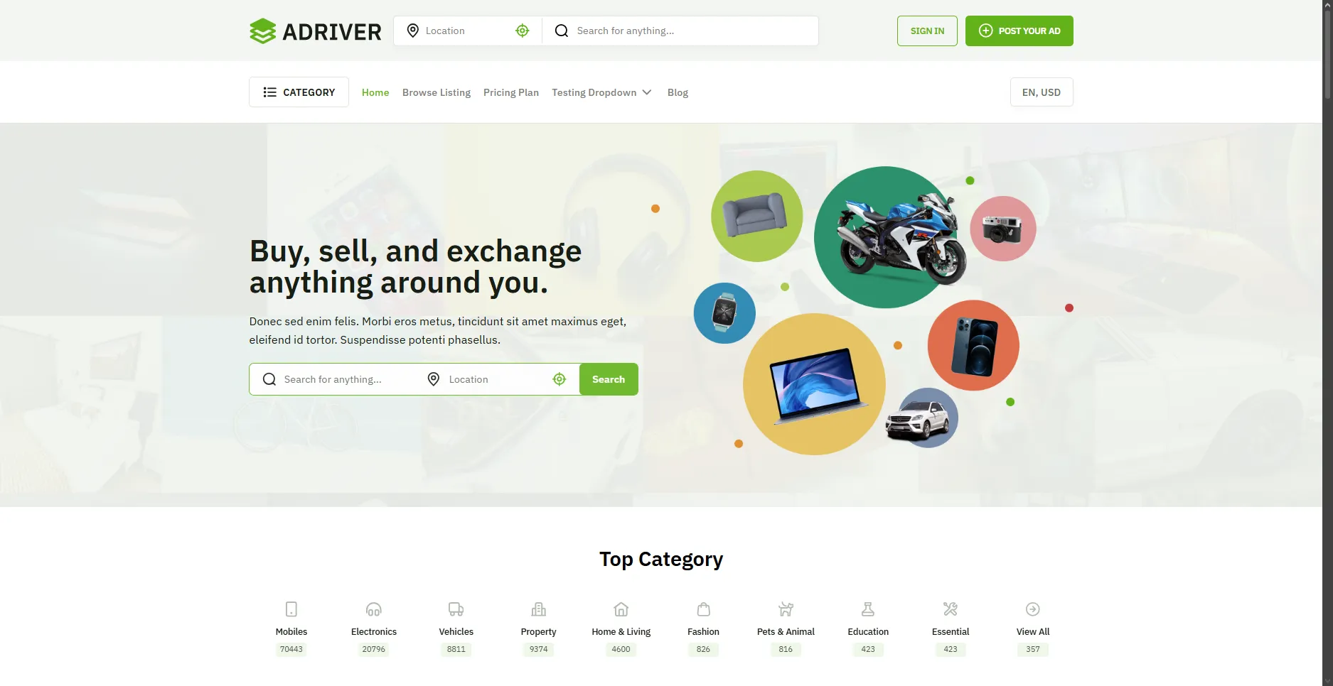 "Homepage-screenshot-adriver"